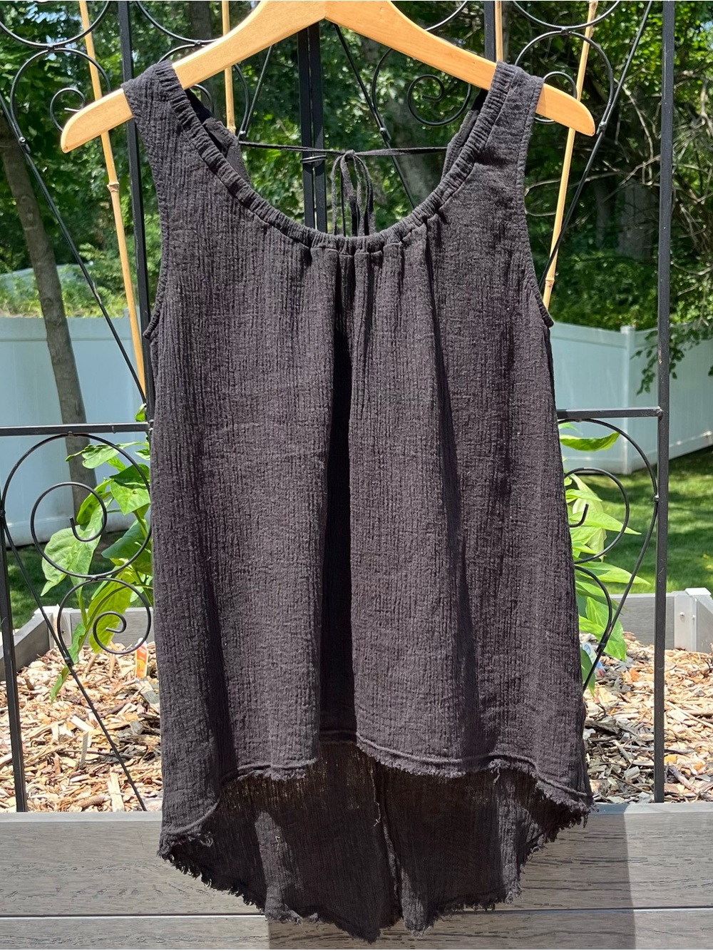 Wearables Black Cotton Linen Blend Gauze Tie Back Tank Top Oversized Size XS